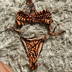 Fashion Nova Orange and Black Zebra Bikini